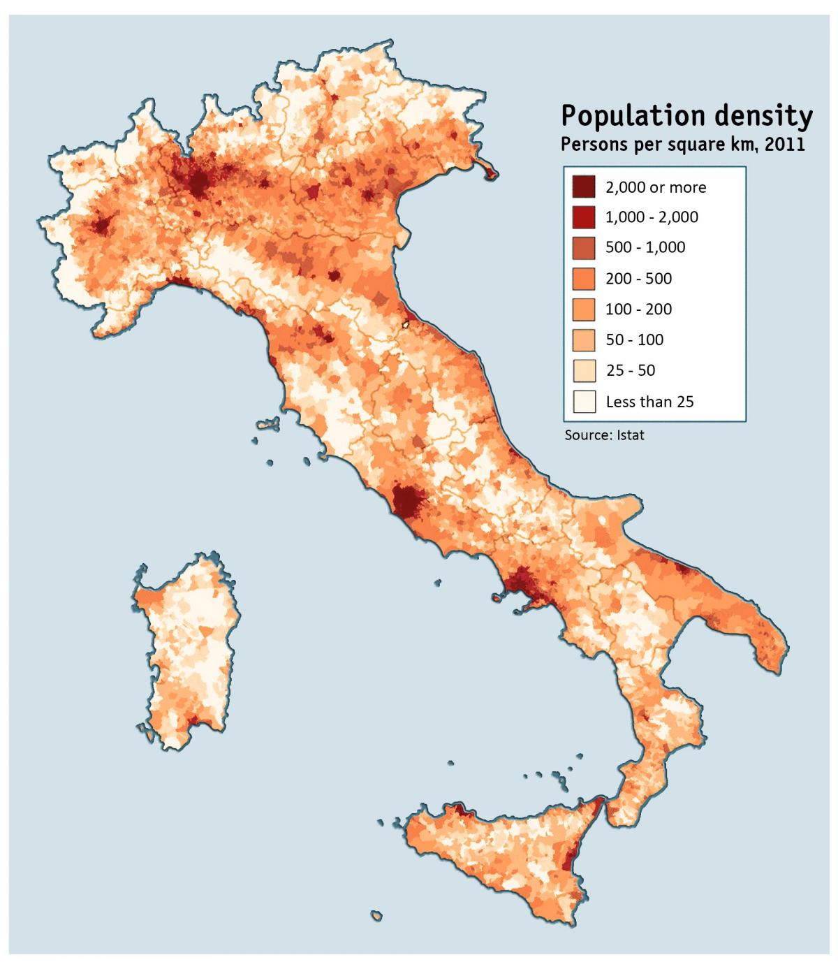 Mapa de densidad de Italia