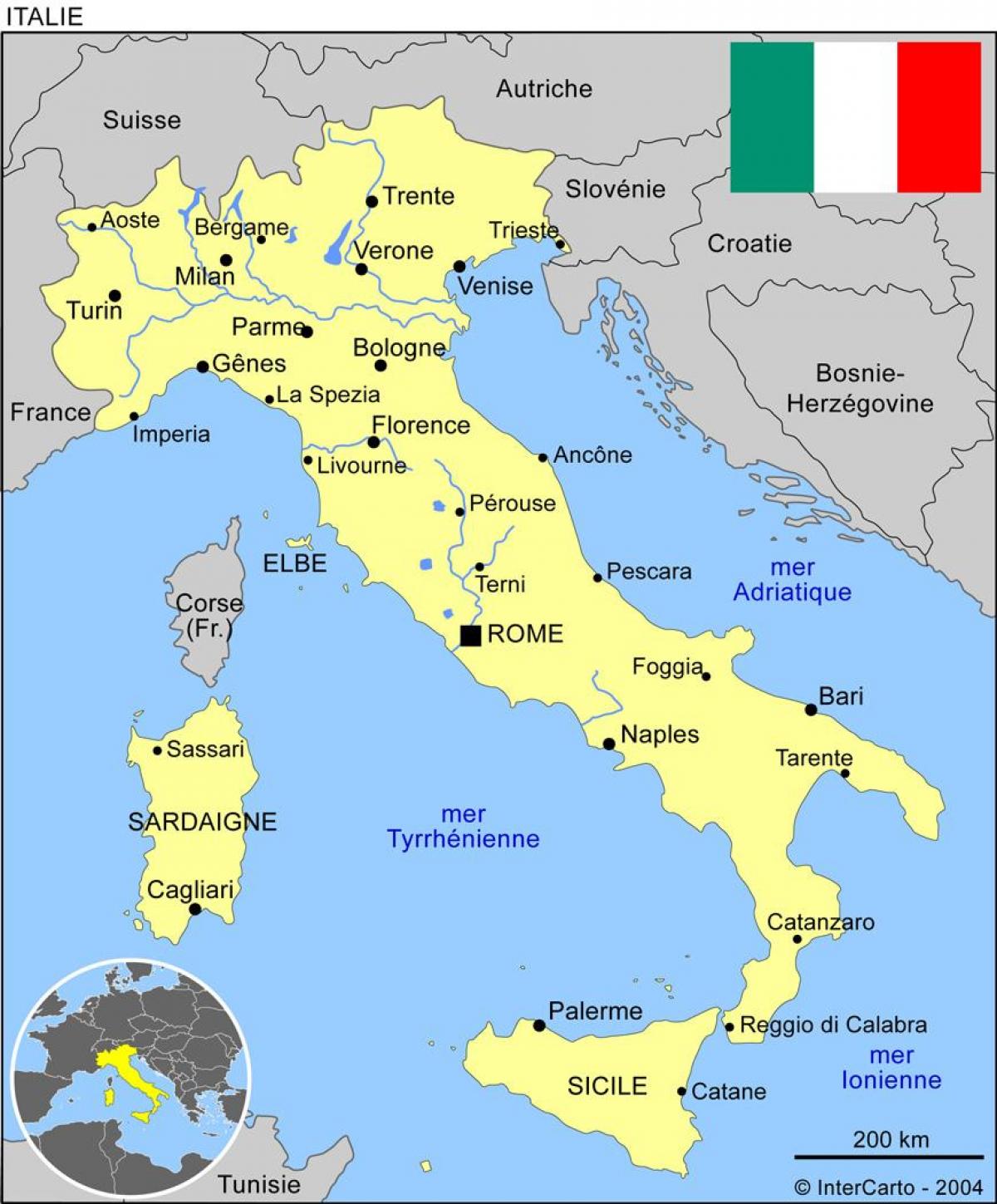 Mapa de Italia con las principales ciudades