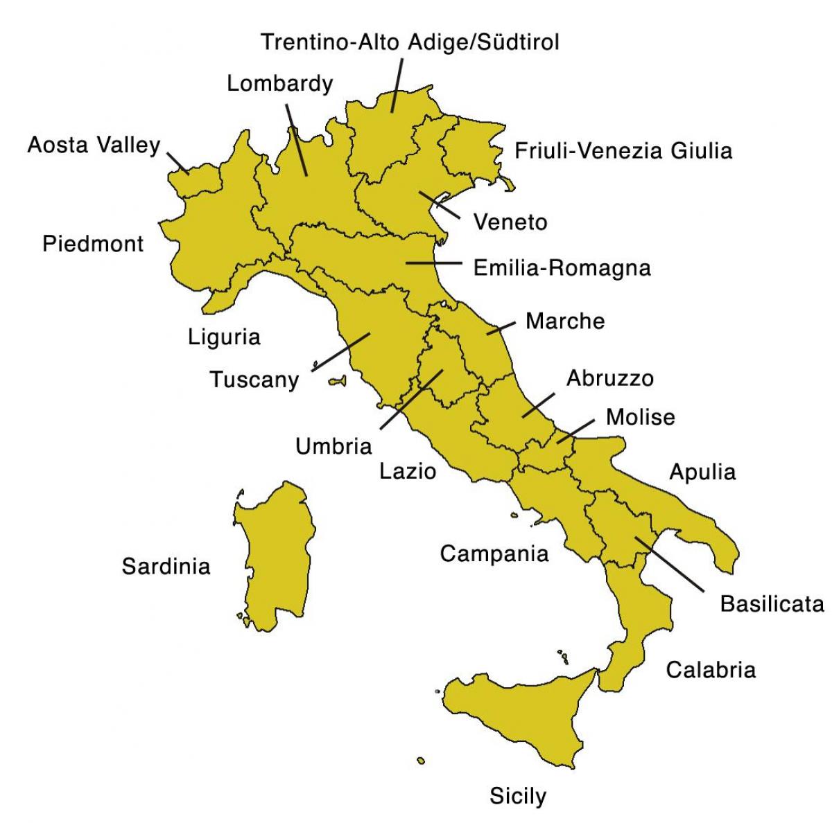 Mapa de áreas de Italia