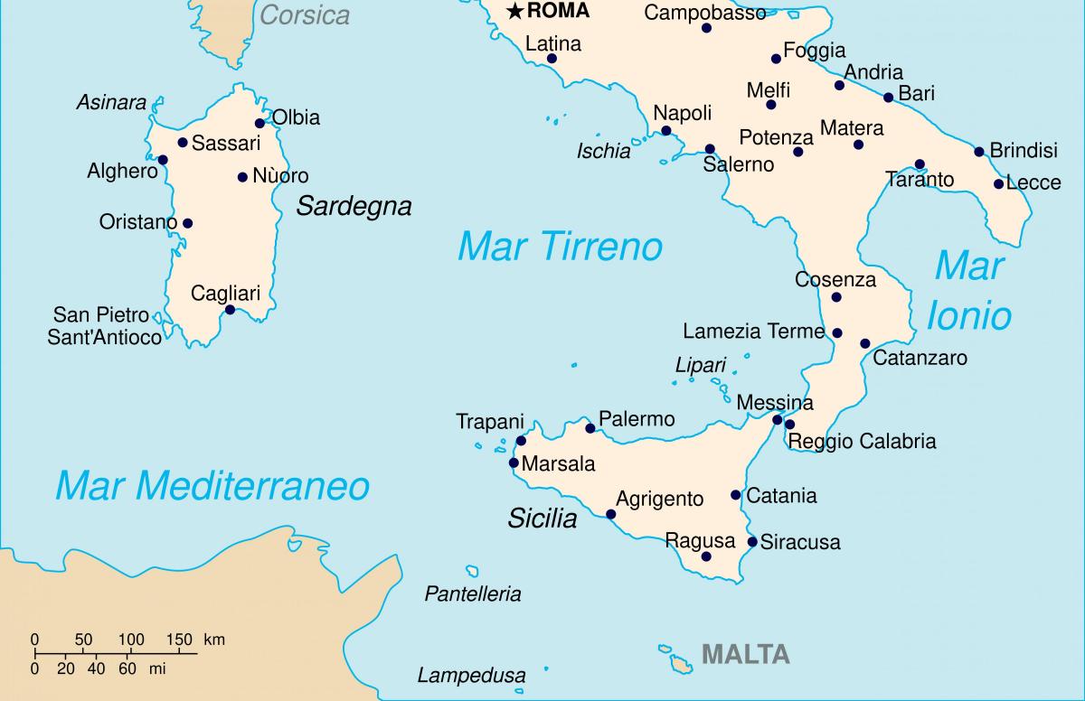 Mapa del sur de Italia